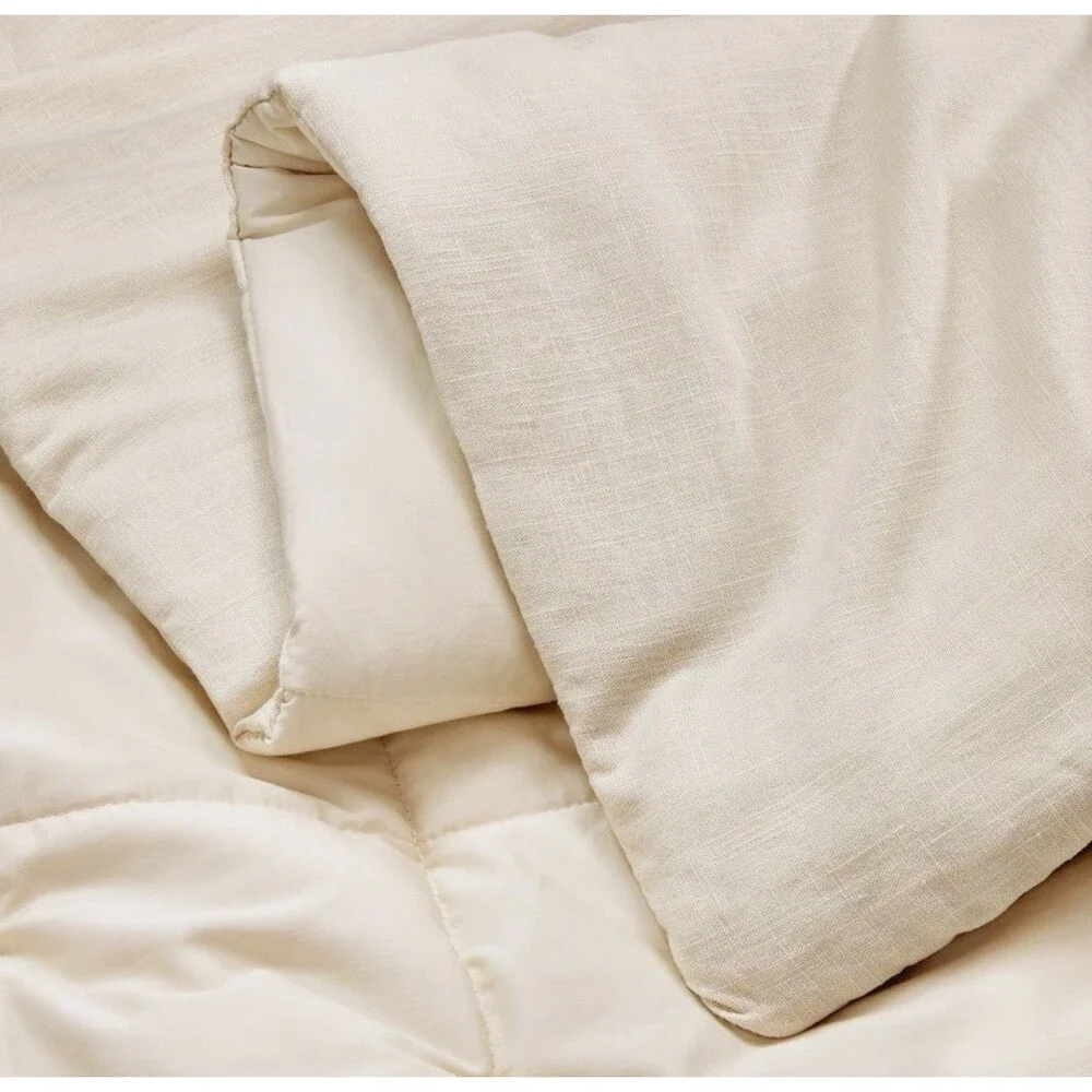 King/California King Heavyweight Linen Blend Comforter & Sham Set Natural NEW
